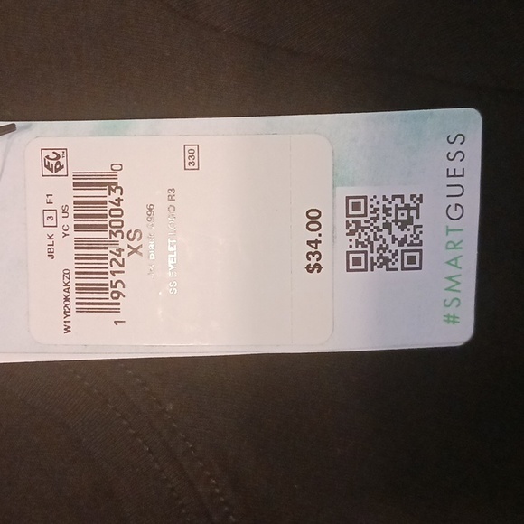 Guess "Smart Guess" Eco Concious Black Embroidered Eyelet Logo S/S Tee XS (NWT) - Picture 4 of 9